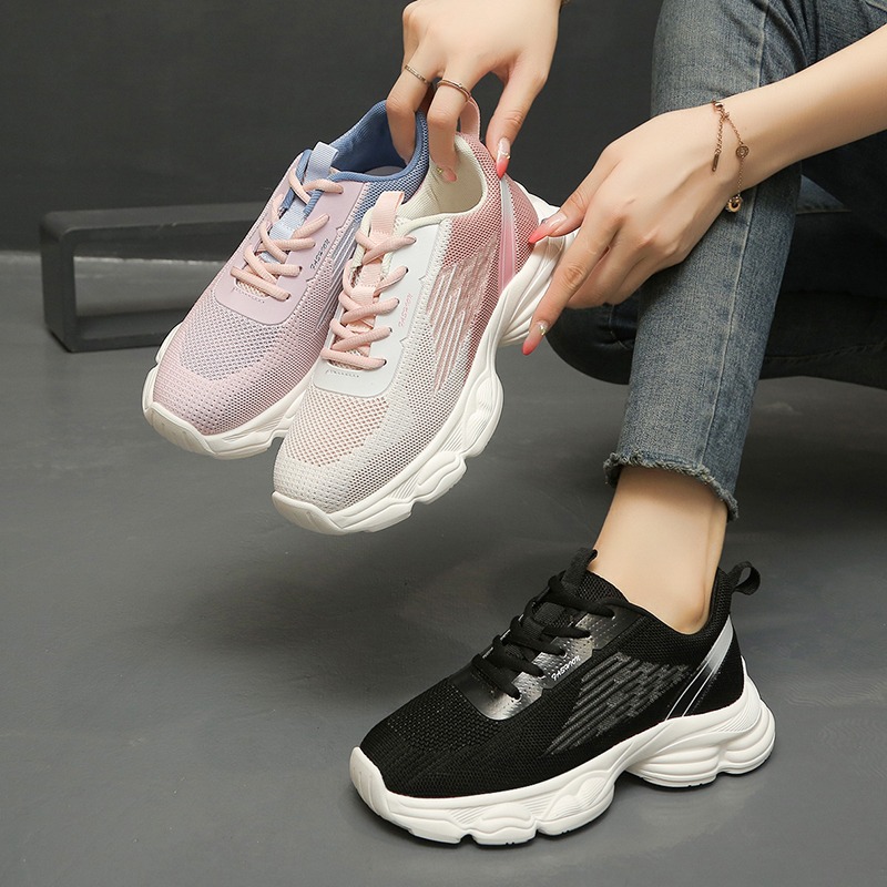 Fashion New Gradient Color Des - Knit Fabric Lace Up Sneakers 评论和价格