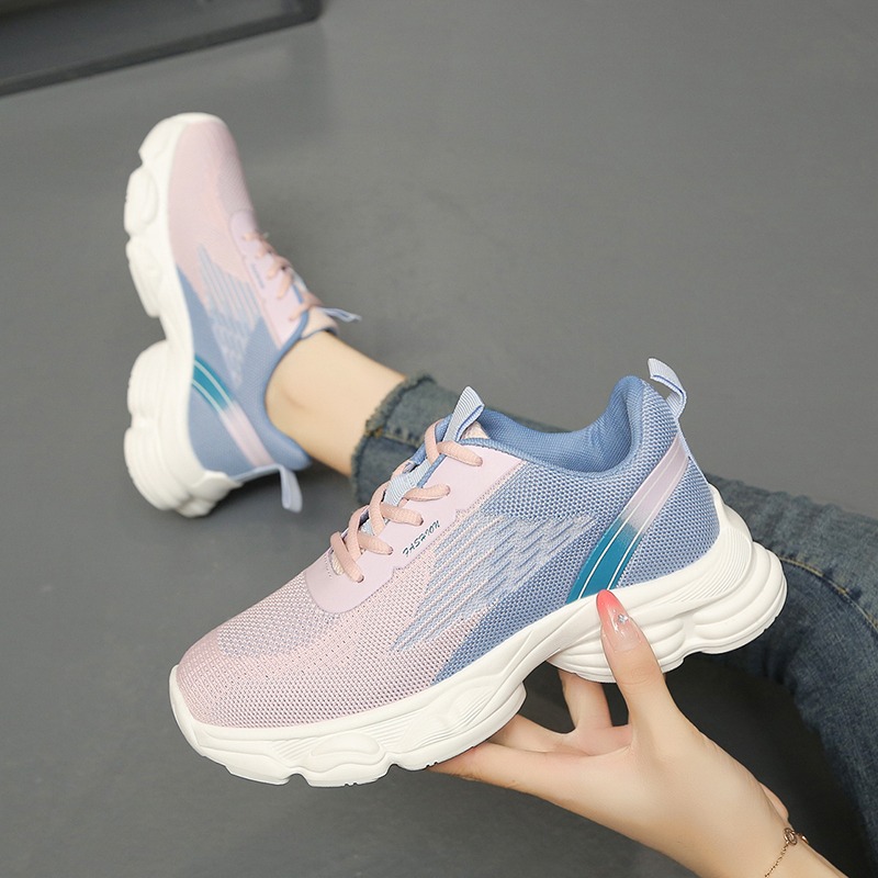 Fashion New Gradient Color Des - Knit Fabric Lace Up Sneakers 评论和价格