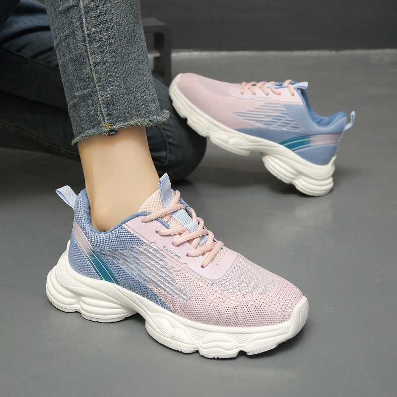 Fashion New Gradient Color Des - Knit Fabric Lace Up Sneakers 评论和价格
