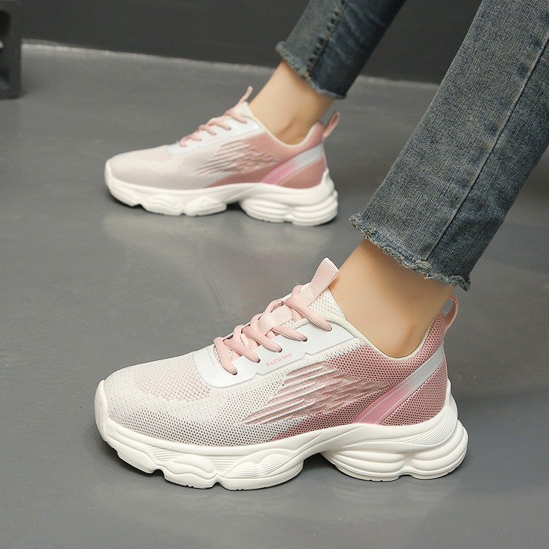 Fashion New Gradient Color Des - Knit Fabric Lace Up Sneakers 评论和价格