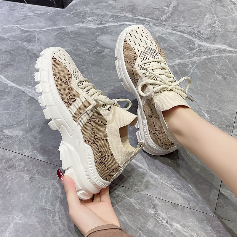 2026 New Chunky SoledWomen's S - Knit Fabric Lace Up Sneakers 评论和价格