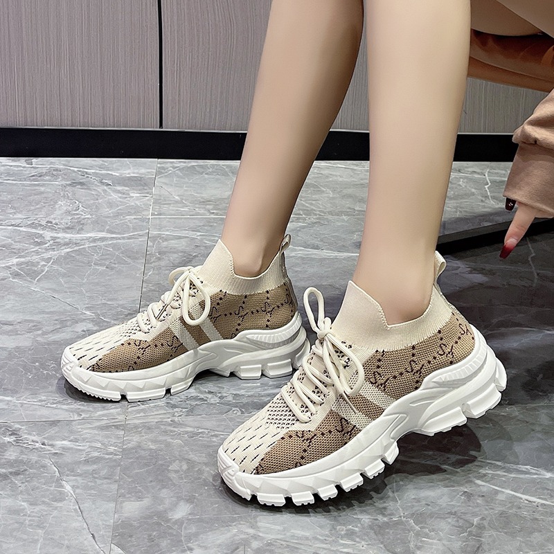 2026 New Chunky SoledWomen's S - Knit Fabric Lace Up Sneakers 评论和价格