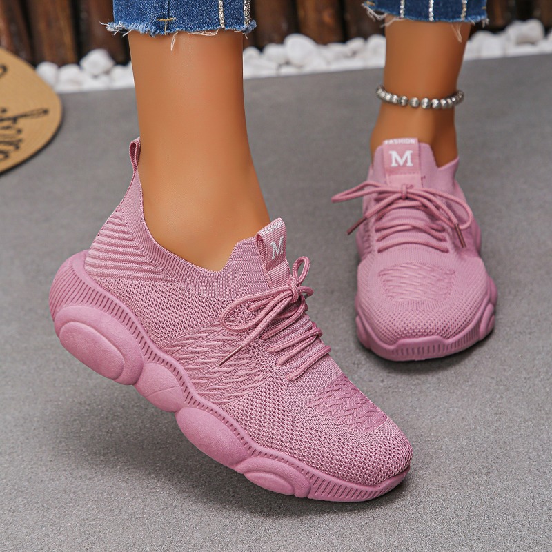 Women's Sneakers New Trendy So - Knit Fabric Lace Up Sneakers 评论和价格